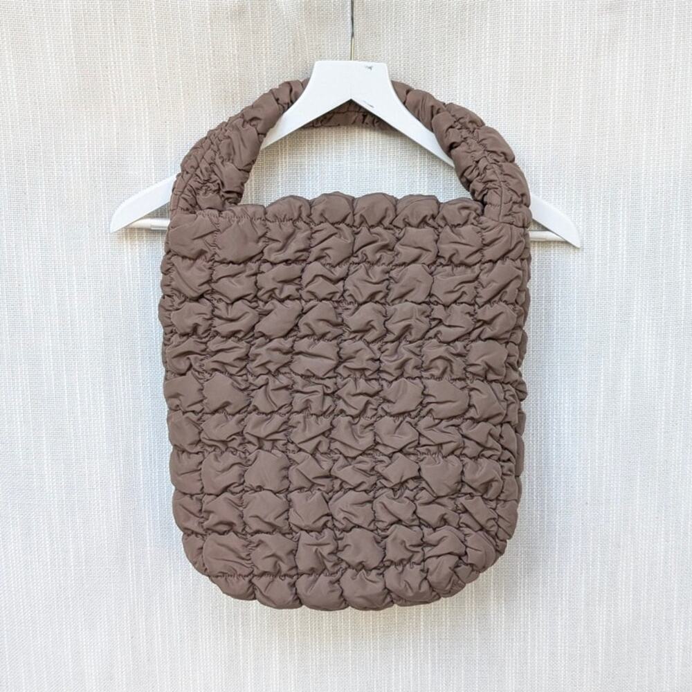 COS Dark Mole Quilted Pillowy Padded Mini Tote Bag Handbag